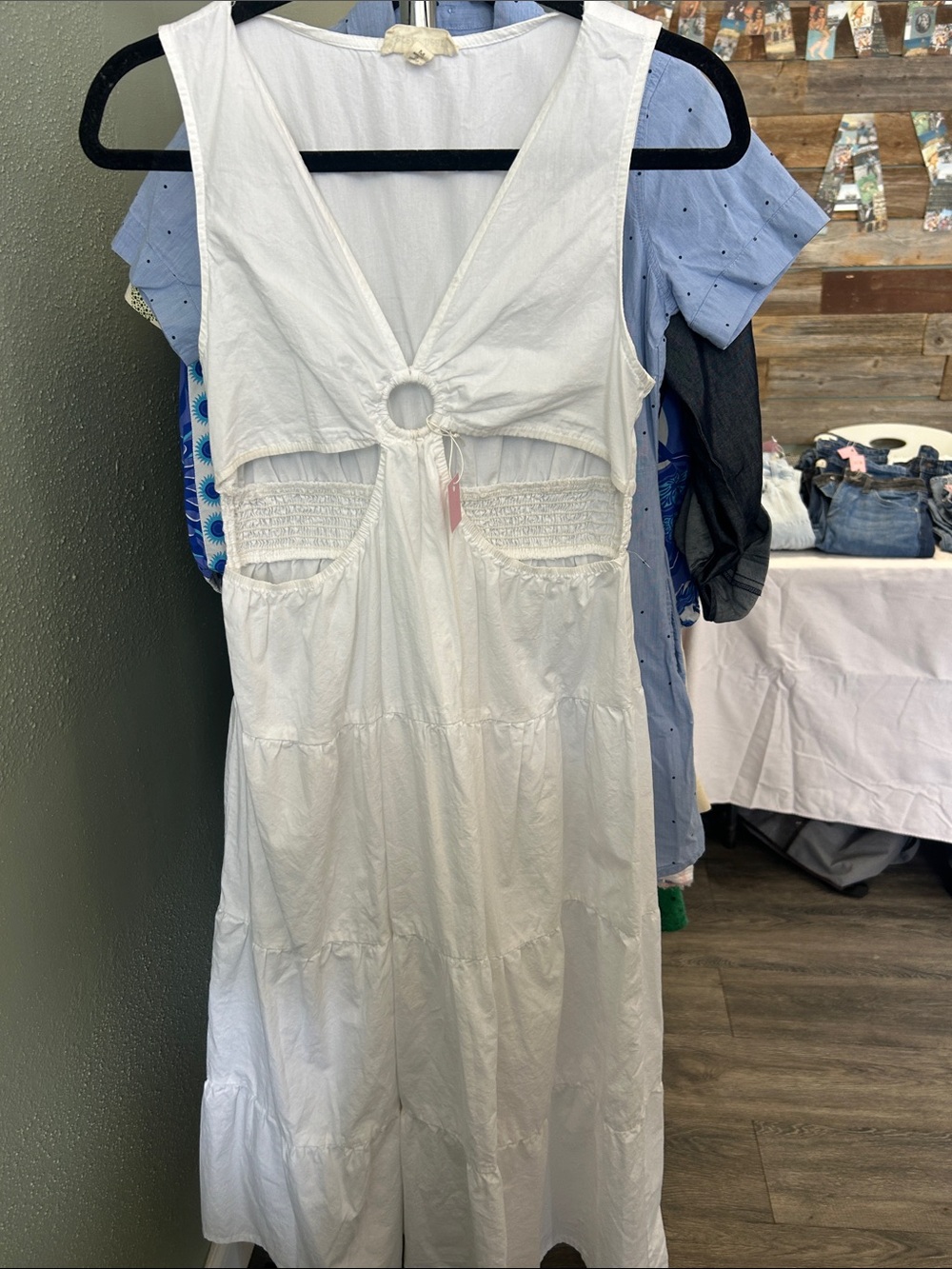 Derek Heart White Sleeveless Maxi Dress with Ring-Front Detail